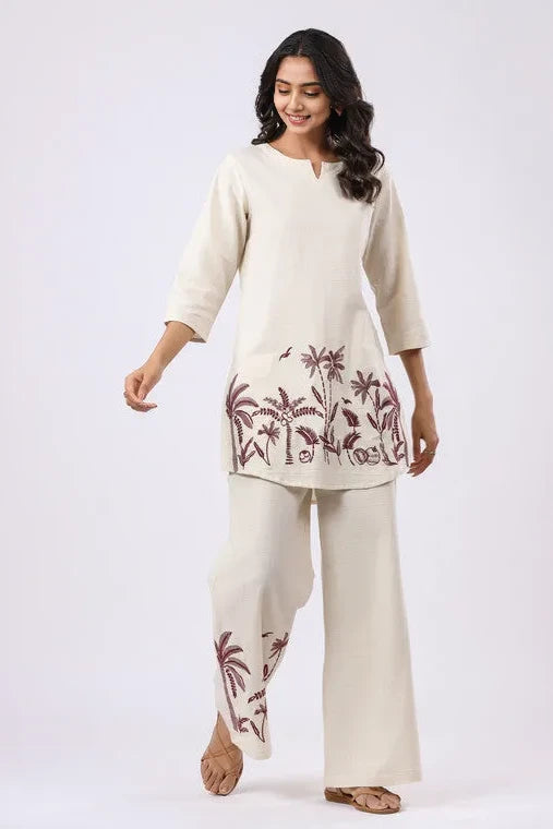 Off White Embroidered Co-ord Set