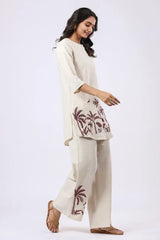 Off White Embroidered Co-ord Set