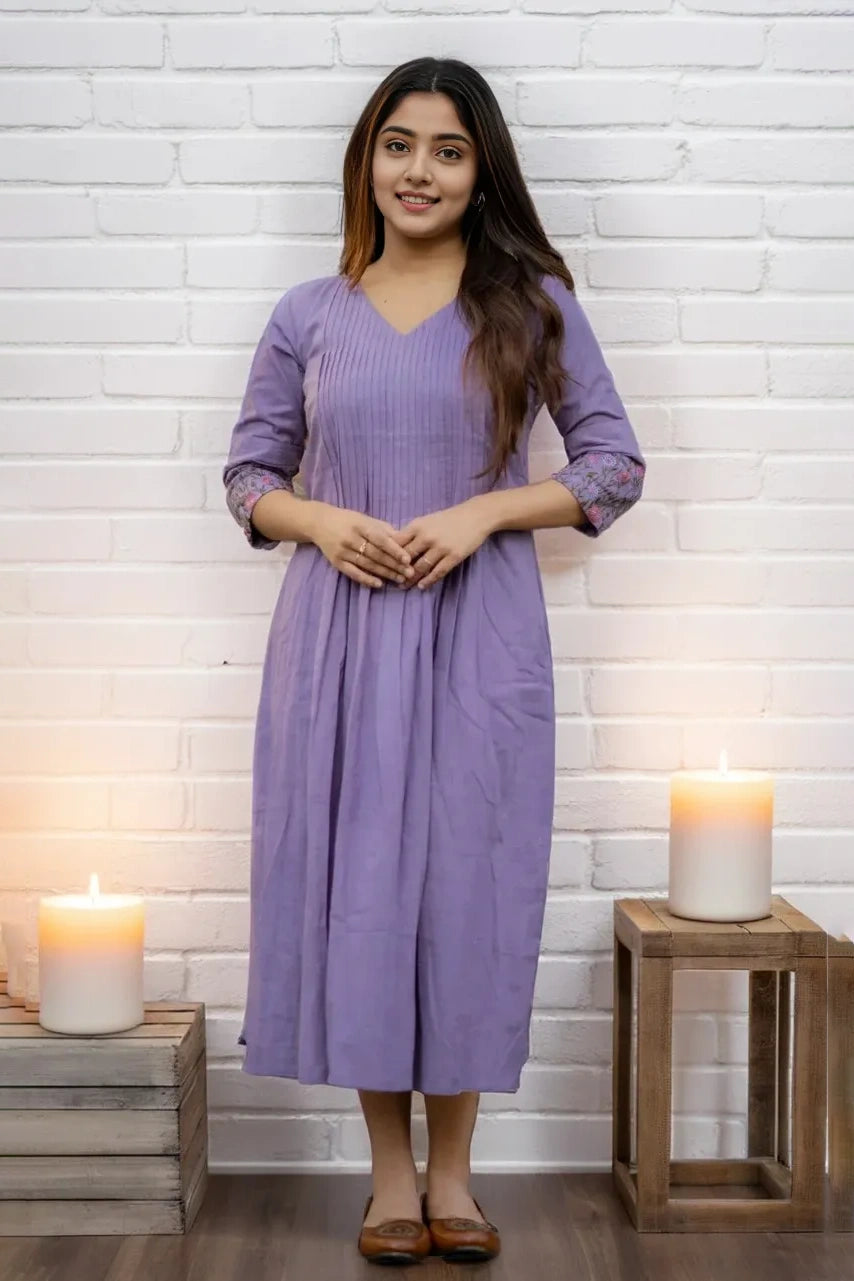 Lavender Pintex Embroidered Midi Dress