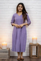 Lavender Pintex Embroidered Midi Dress