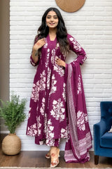 Purple Floral Kurta with Pant and Dupatta