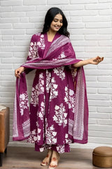 Purple Floral Kurta with Pant and Dupatta
