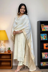 White Embroidered Silk Kurta Set