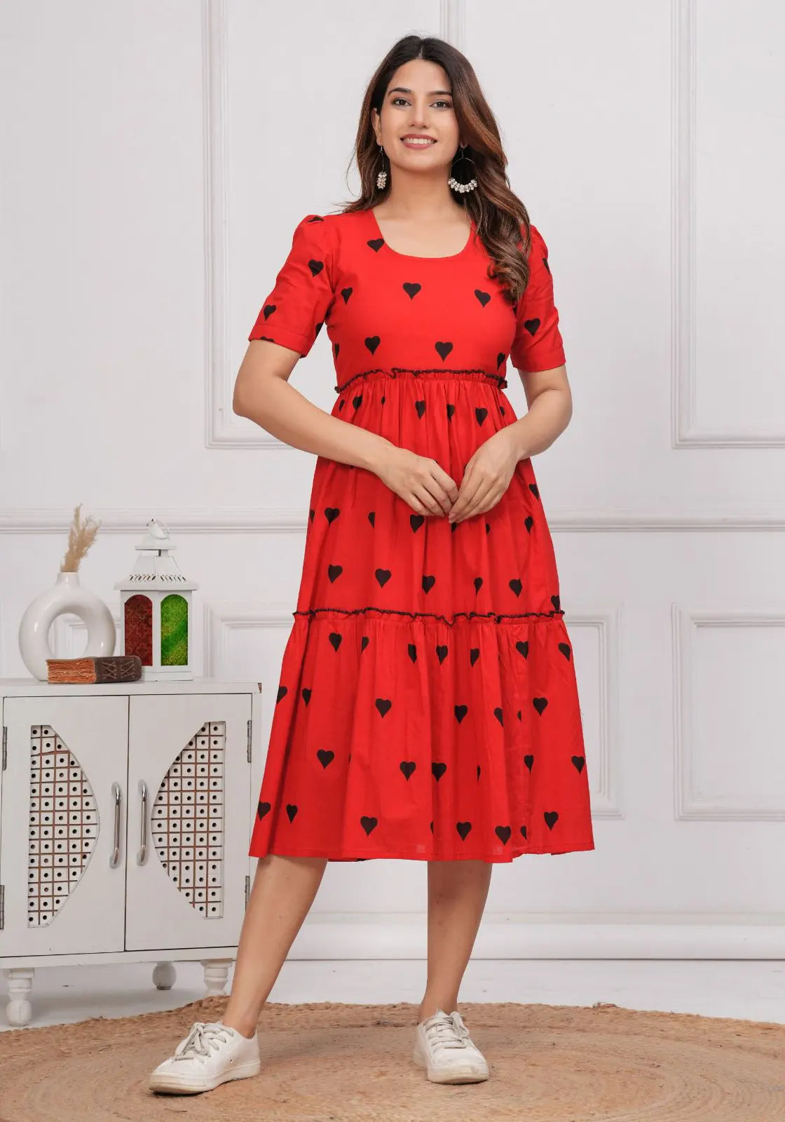Red Hearts Midi Dress