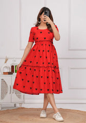 Red Hearts Midi Dress