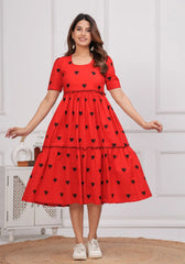 Red Hearts Midi Dress