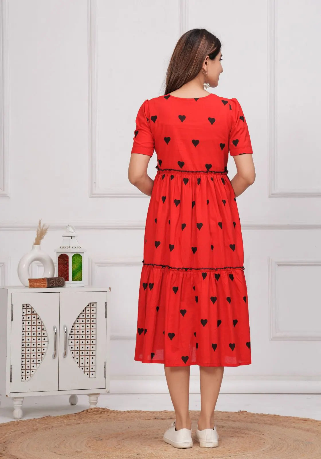 Red Hearts Midi Dress