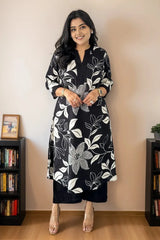 Black Floral Print Kurta with Palazzo