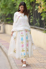 White Schiffli Flared Kurta Set