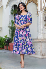 Blue Floral Midi Dress