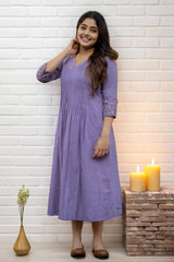 Lavender Pintex Embroidered Midi Dress