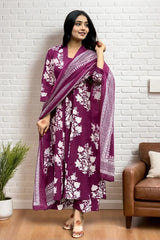 Purple Floral Kurta with Pant and Dupatta