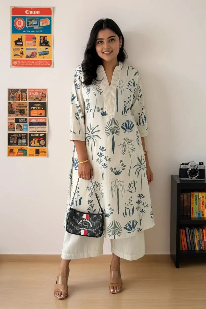 Blue Cotton Flex Kurta With Palazzo