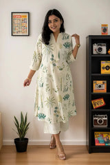 Green Cotton Flex Kurta With Palazzo