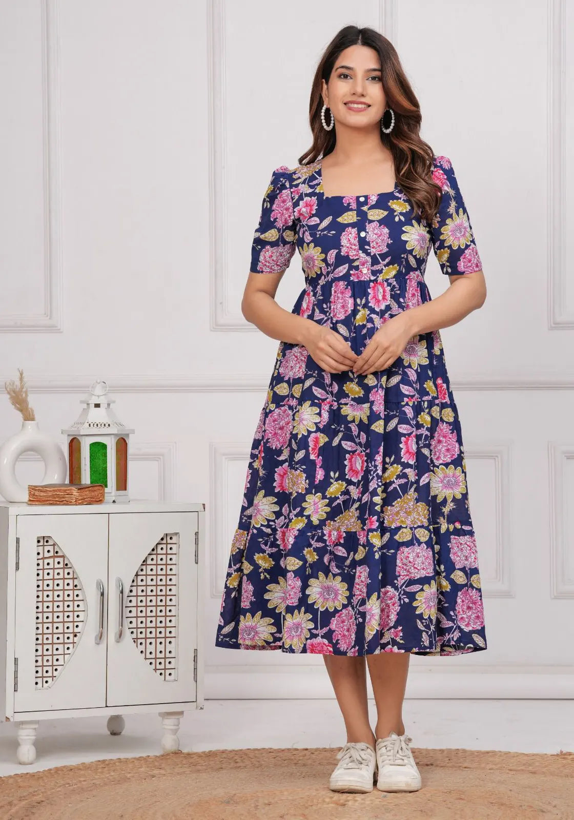 Blue Floral Midi Dress