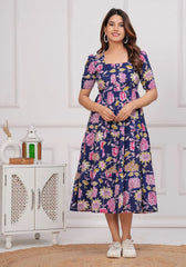 Blue Floral Midi Dress