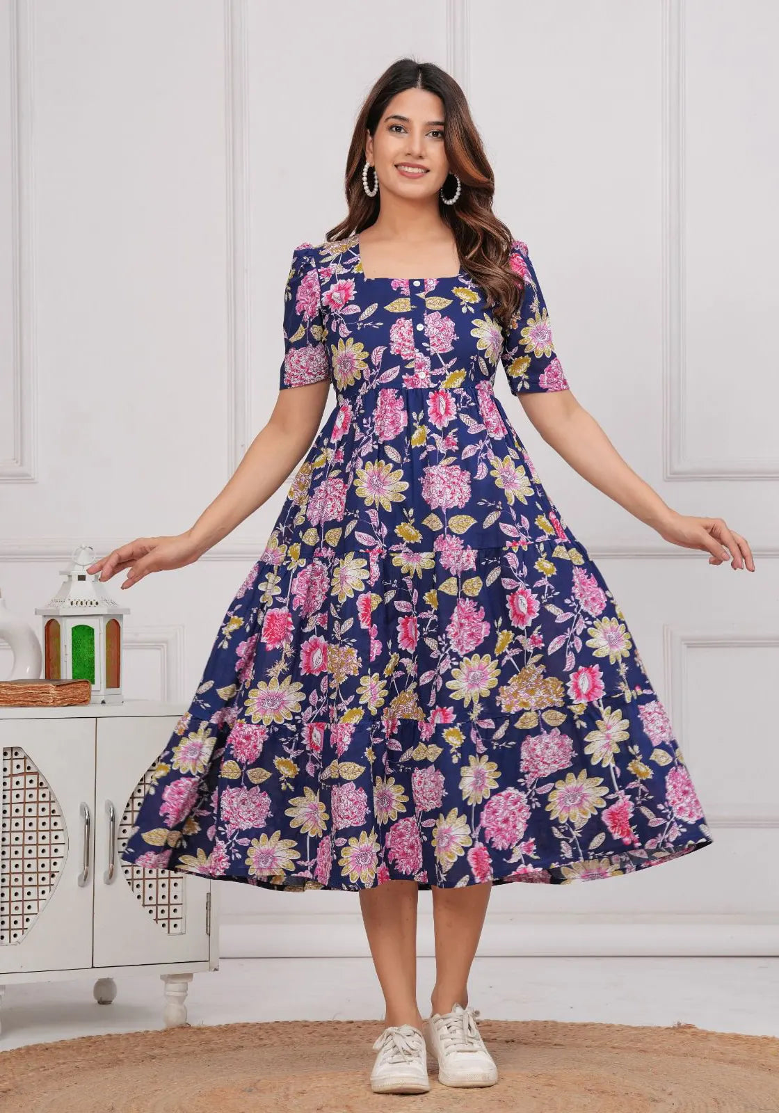 Blue Floral Midi Dress