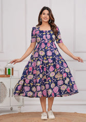 Blue Floral Midi Dress