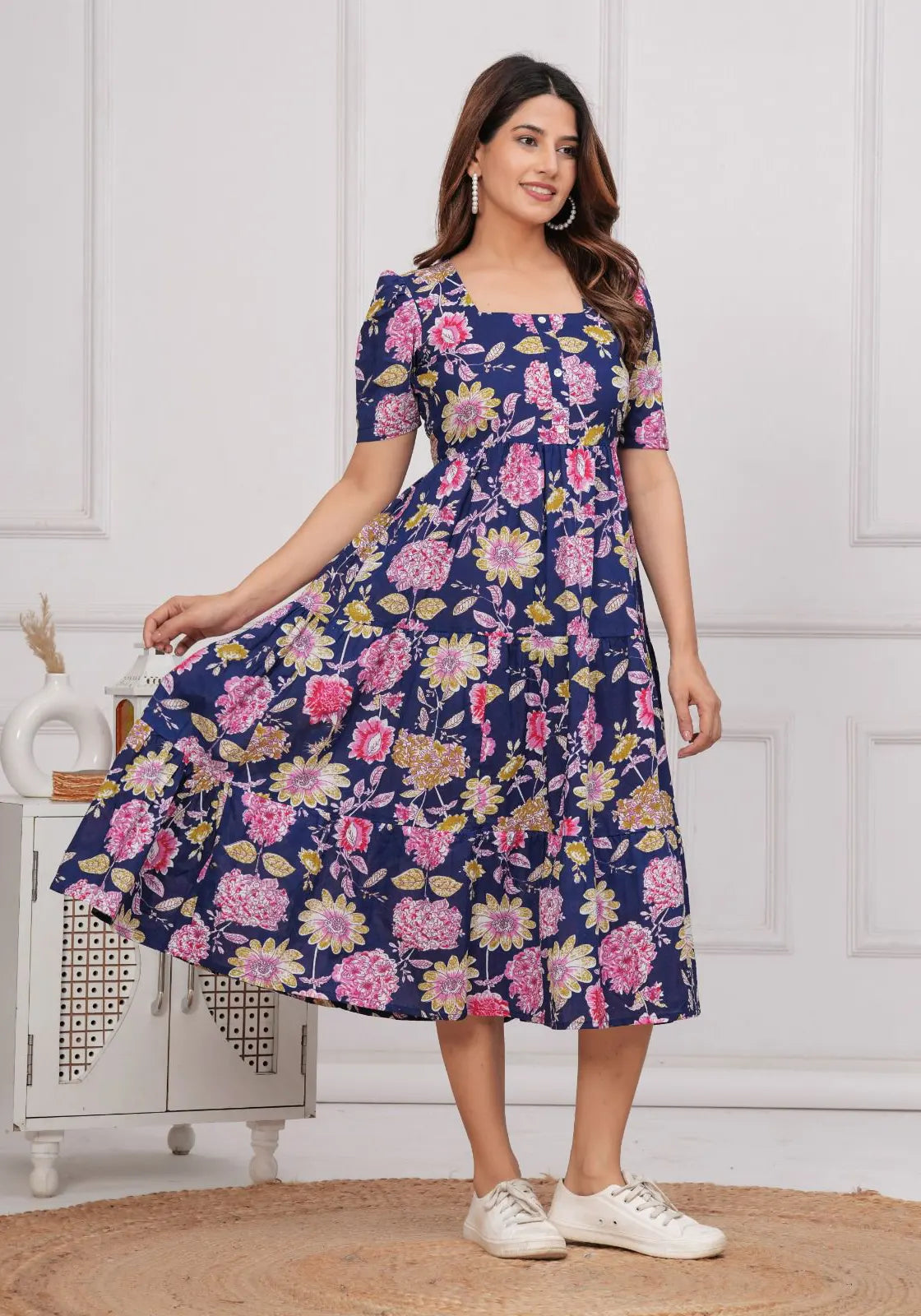 Blue Floral Midi Dress