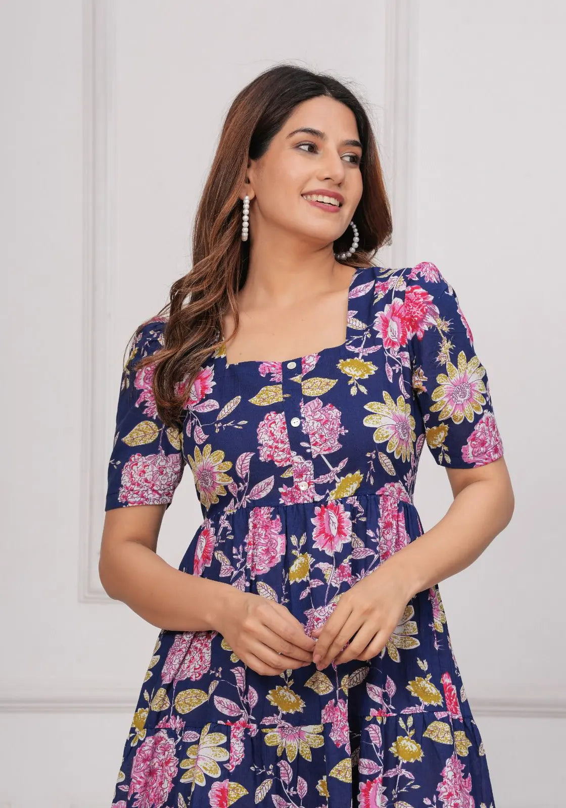 Blue Floral Midi Dress