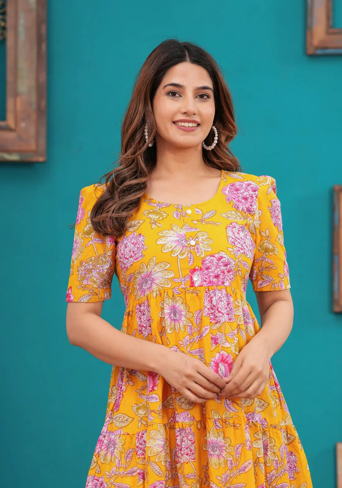 Yellow Floral Midi Dress