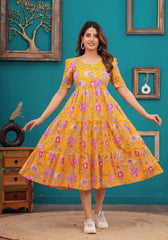 Yellow Floral Midi Dress