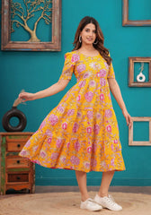 Yellow Floral Midi Dress