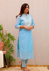 Blue Heavy Embroidery Kurta Pant Set