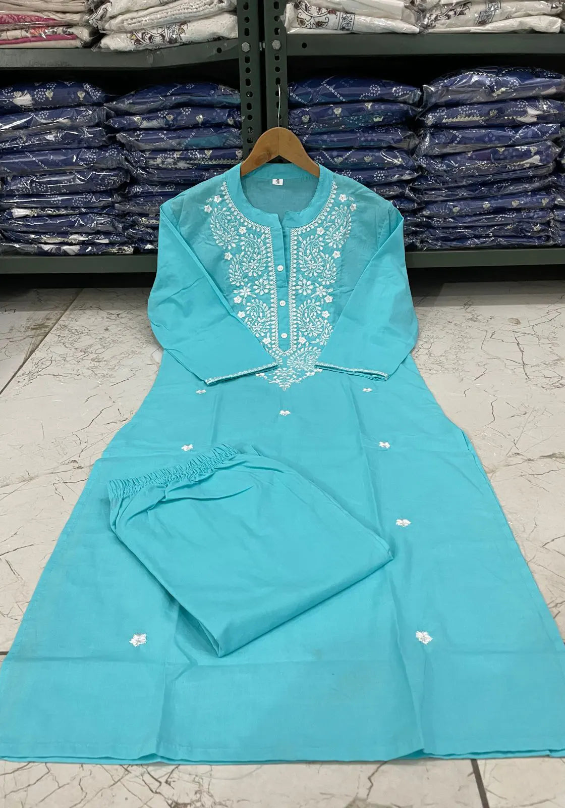Blue Heavy Embroidery Kurta Pant Set