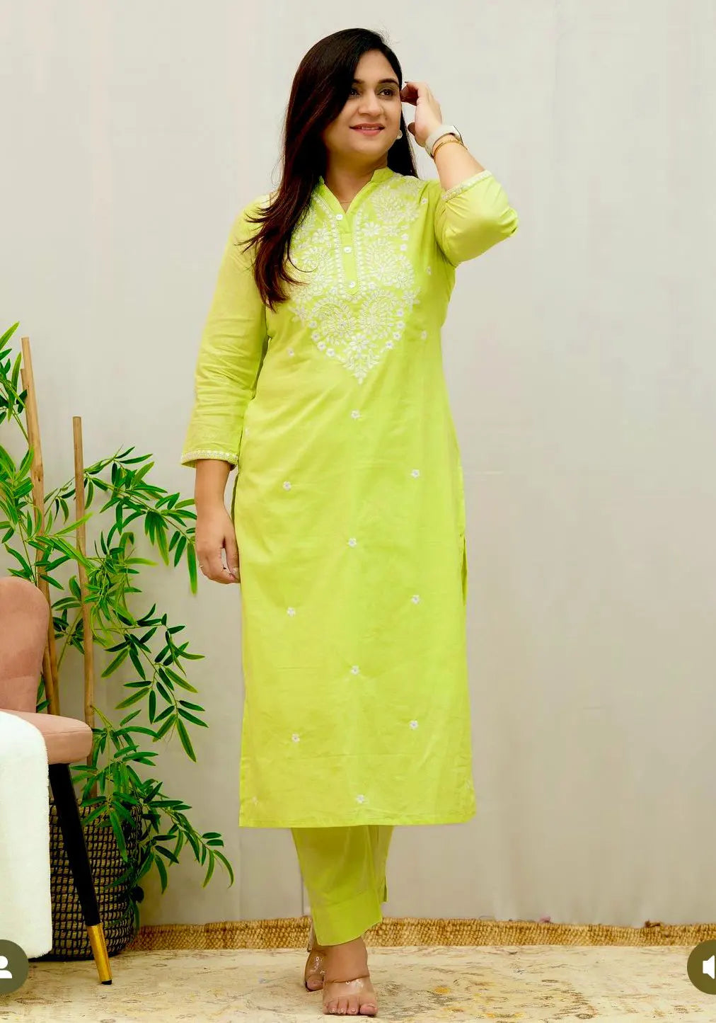 Green Heavy Embroidery Kurta Pant Set