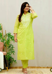 Green Heavy Embroidery Kurta Pant Set