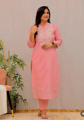 Pink Heavy Embroidery Kurta Pant Set