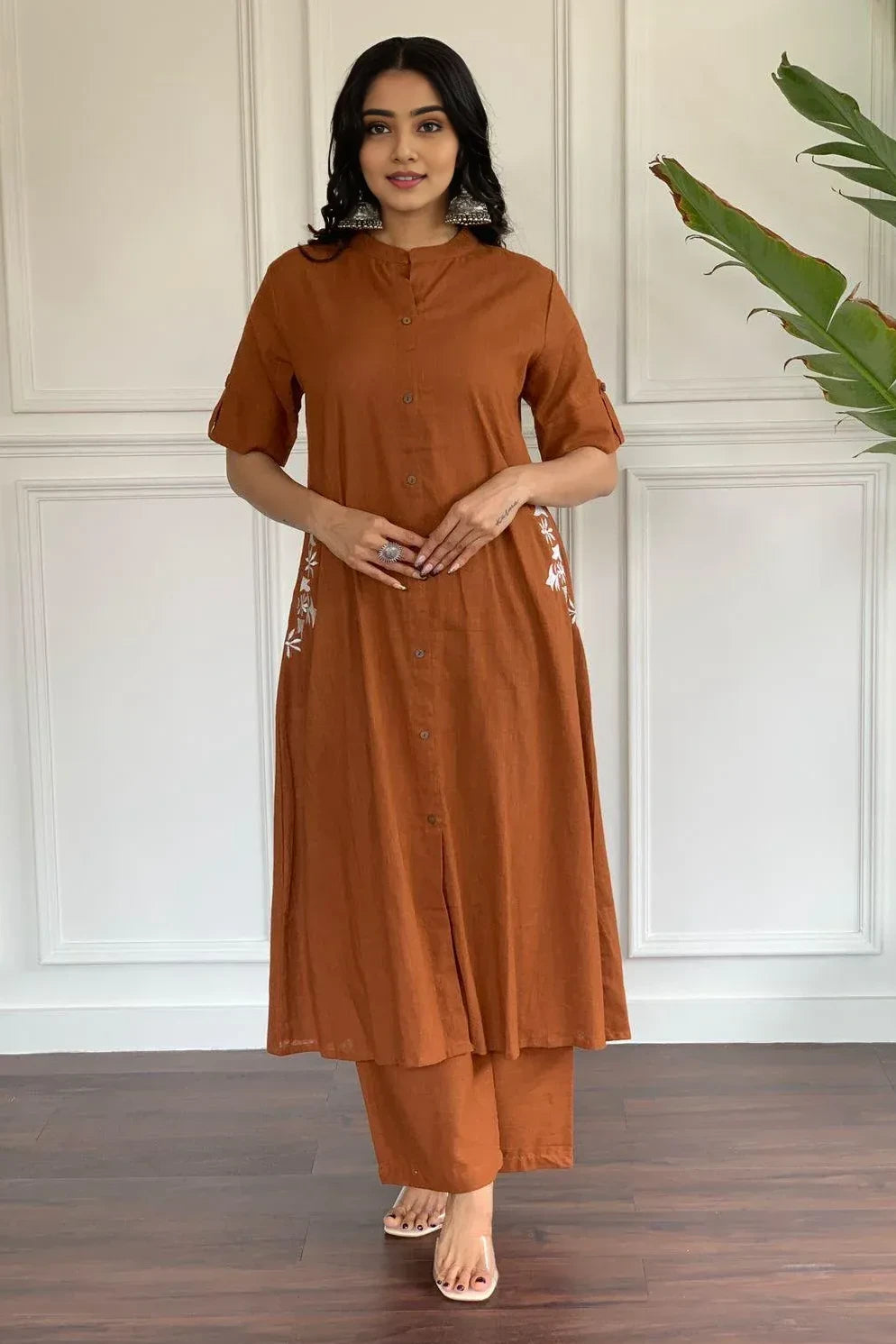 Rustic Orange Embroidered Kurta with Palazzo