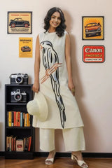 Blue Parrot Embroidered Cotton Flex Co-Ord Set
