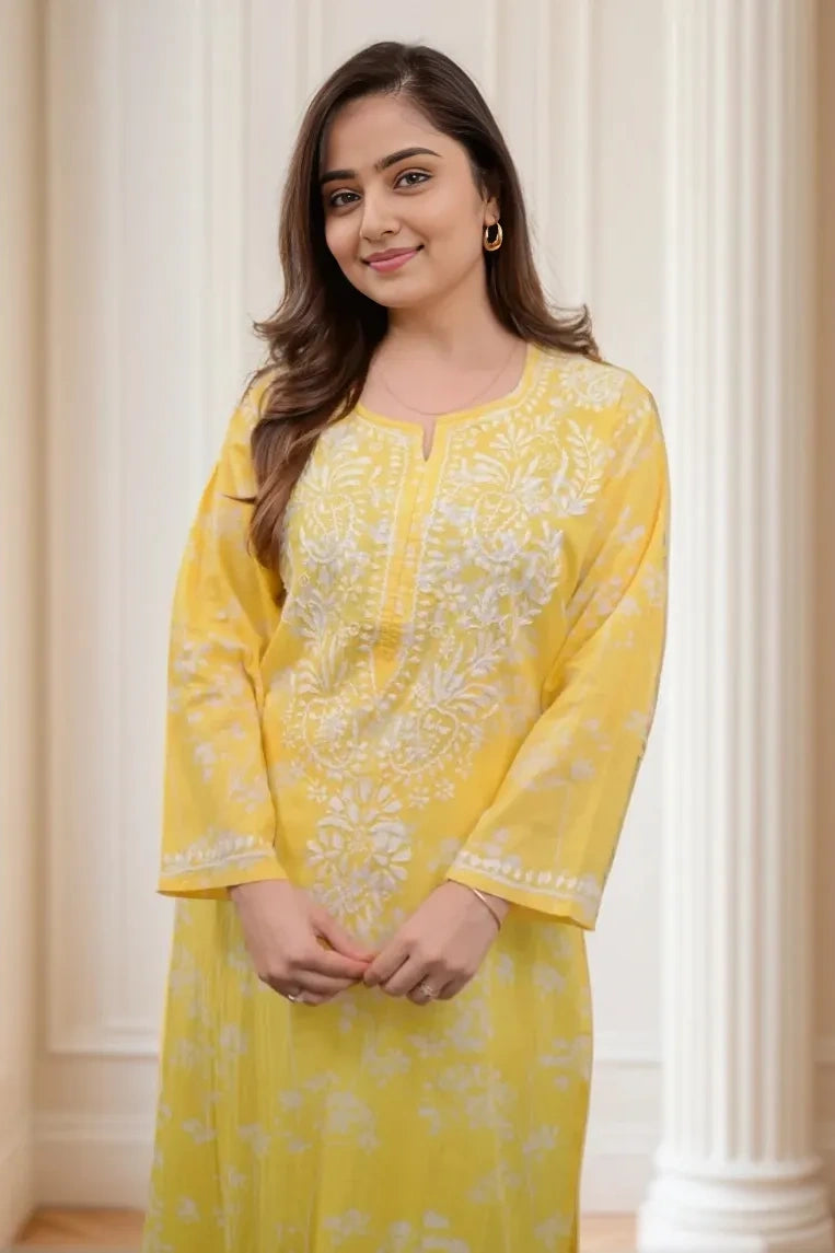 Yellow Chikankari Kurta with Palazzo