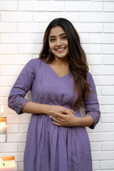 Lavender Pintex Embroidered Midi Dress