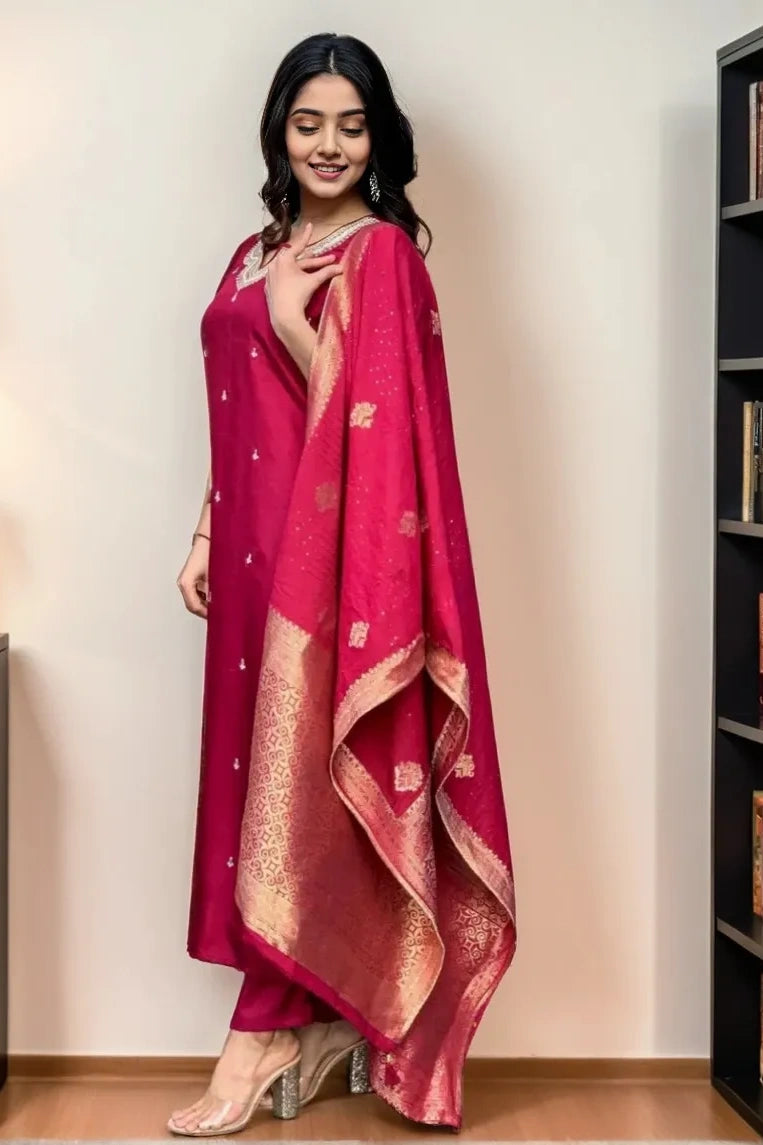 Pink Embroidered Silk Kurta Set