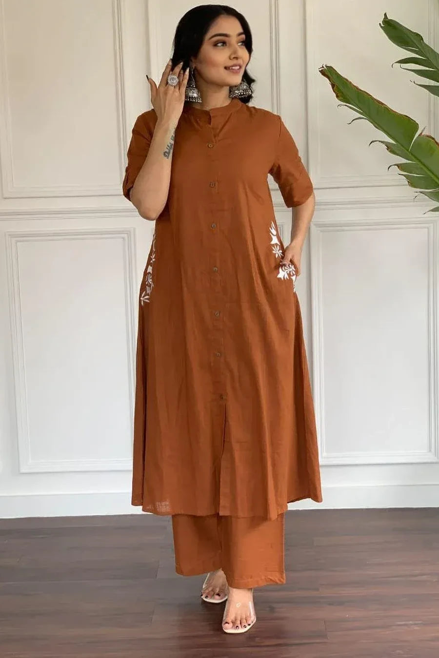 Rustic Orange Embroidered Kurta with Palazzo