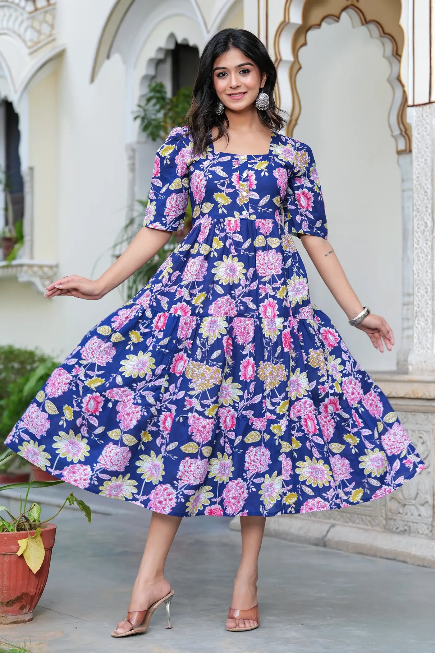 Blue Floral Midi Dress