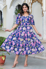 Blue Floral Midi Dress
