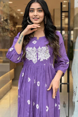 Purple Anarkali Embroidered Kurti with Pant