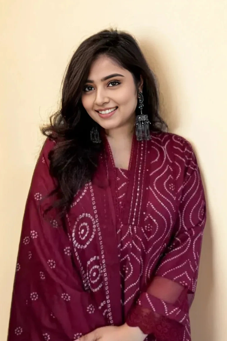 Maroon Embroidered Kurti Set with Dupatta
