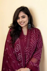 Maroon Embroidered Kurti Set with Dupatta