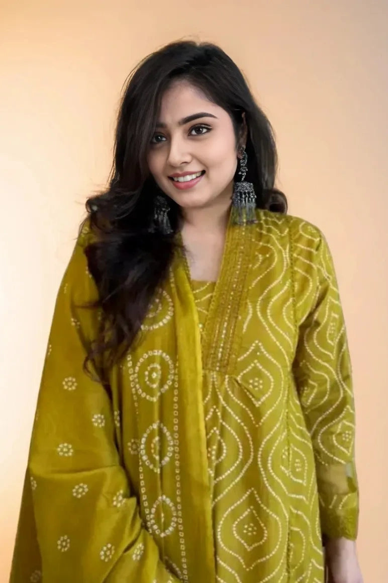 Mustard Embroidered Kurti Set with Dupatta