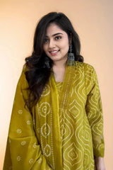 Mustard Embroidered Kurti Set with Dupatta