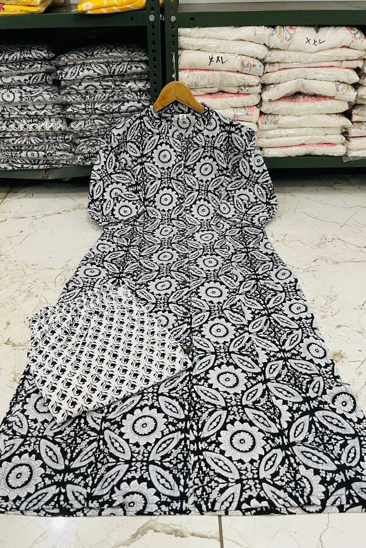 Black Printed Kurta with Palazzo
