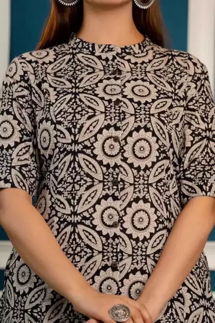 Black Printed Kurta with Palazzo