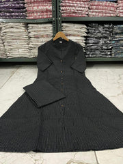 Black Cotton Katha Work Palazzo Co-ord Set