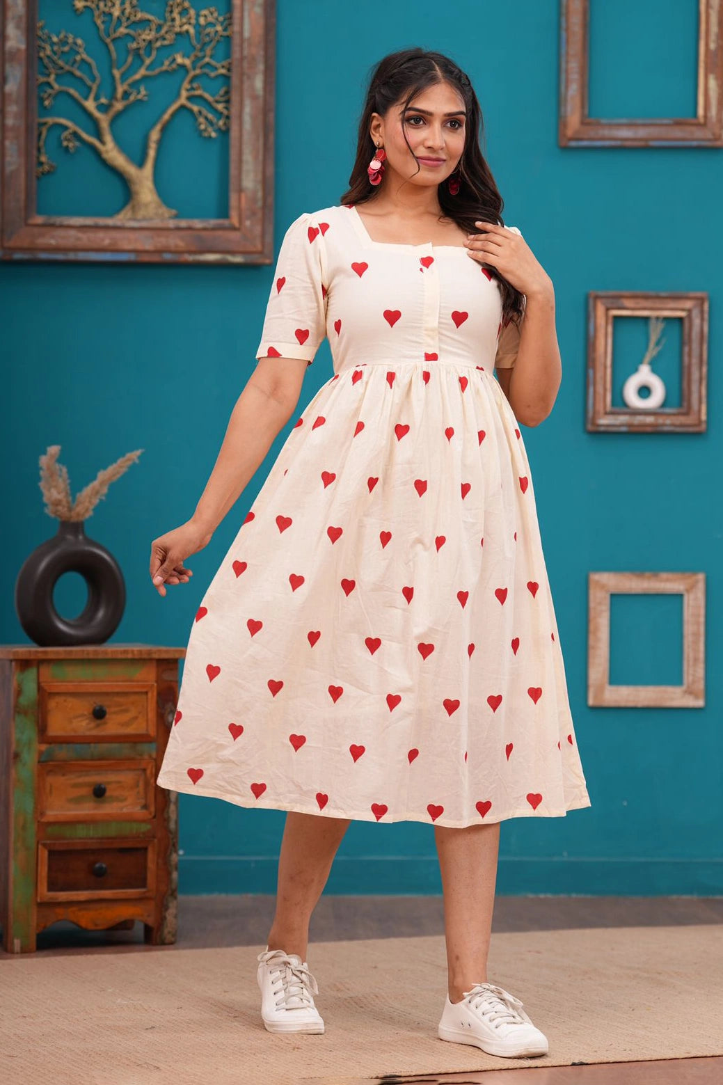 Ivory Hearts Midi Dress