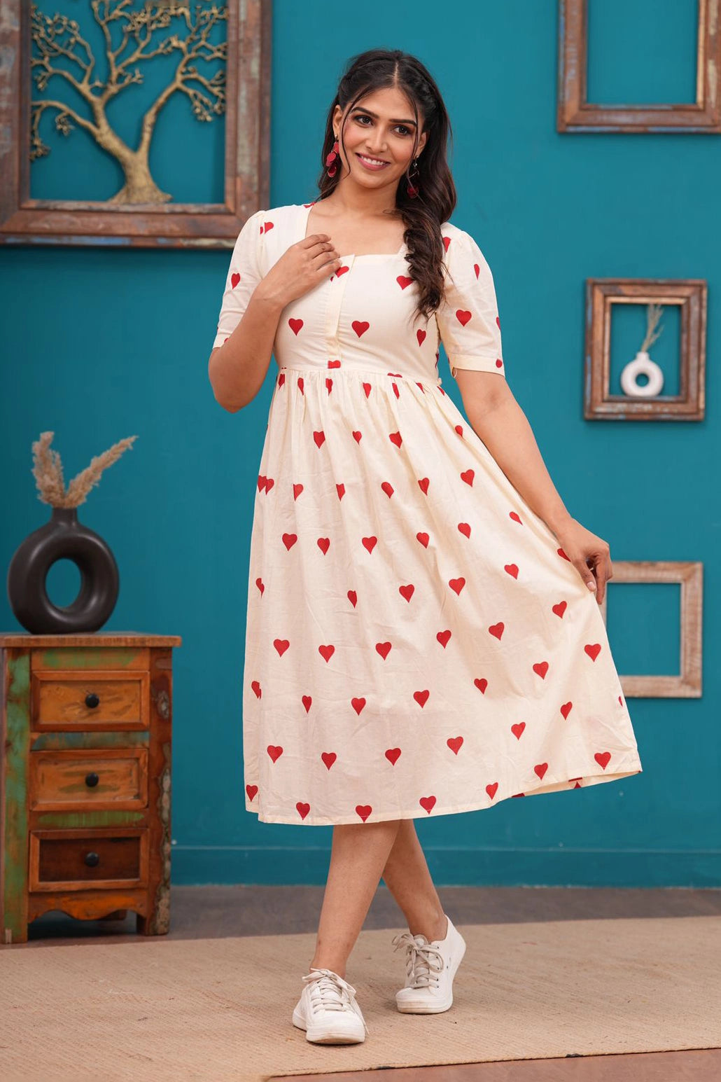 Ivory Hearts Midi Dress